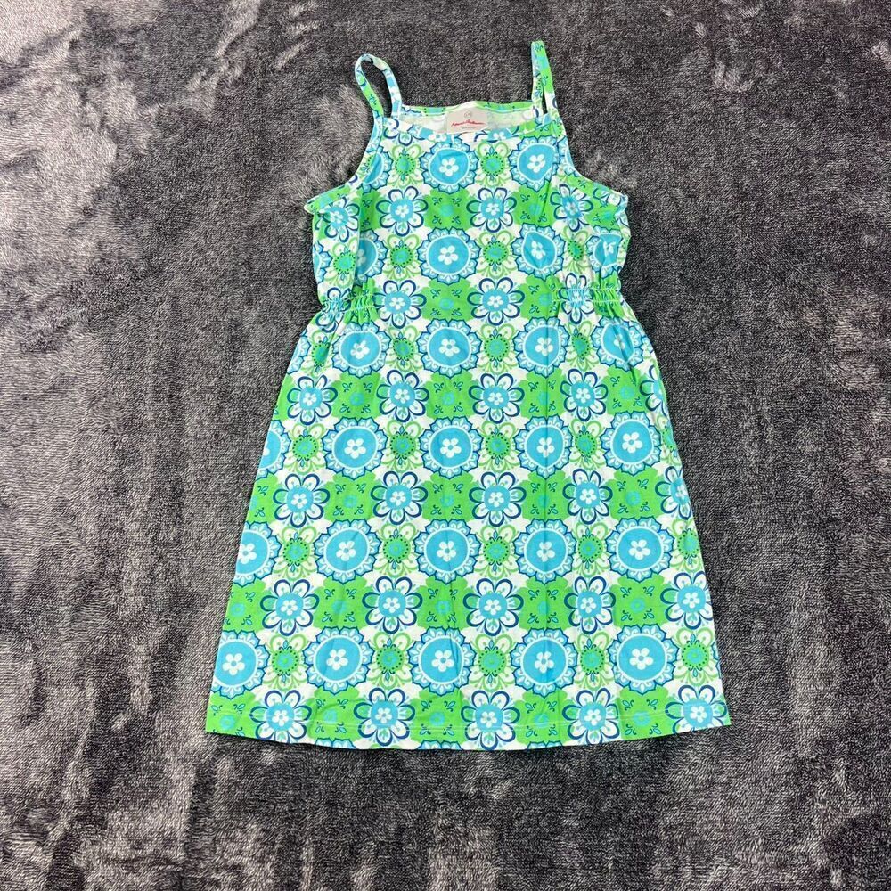 SOLD Hanna Andersson Girls 120(6-7) Tank Sun Dress Blue Green Midi Cinch
